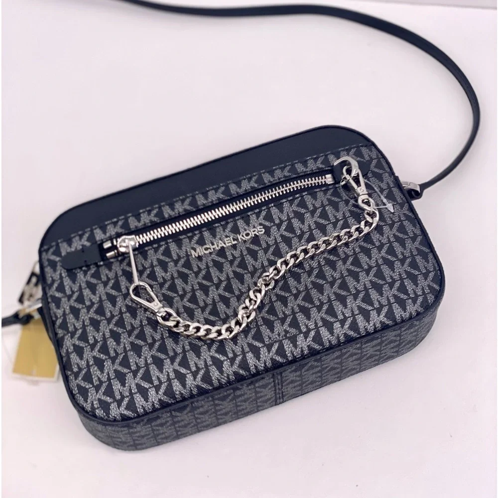 Michael Kors Metallic Zip Chain Crossbody Black Multi